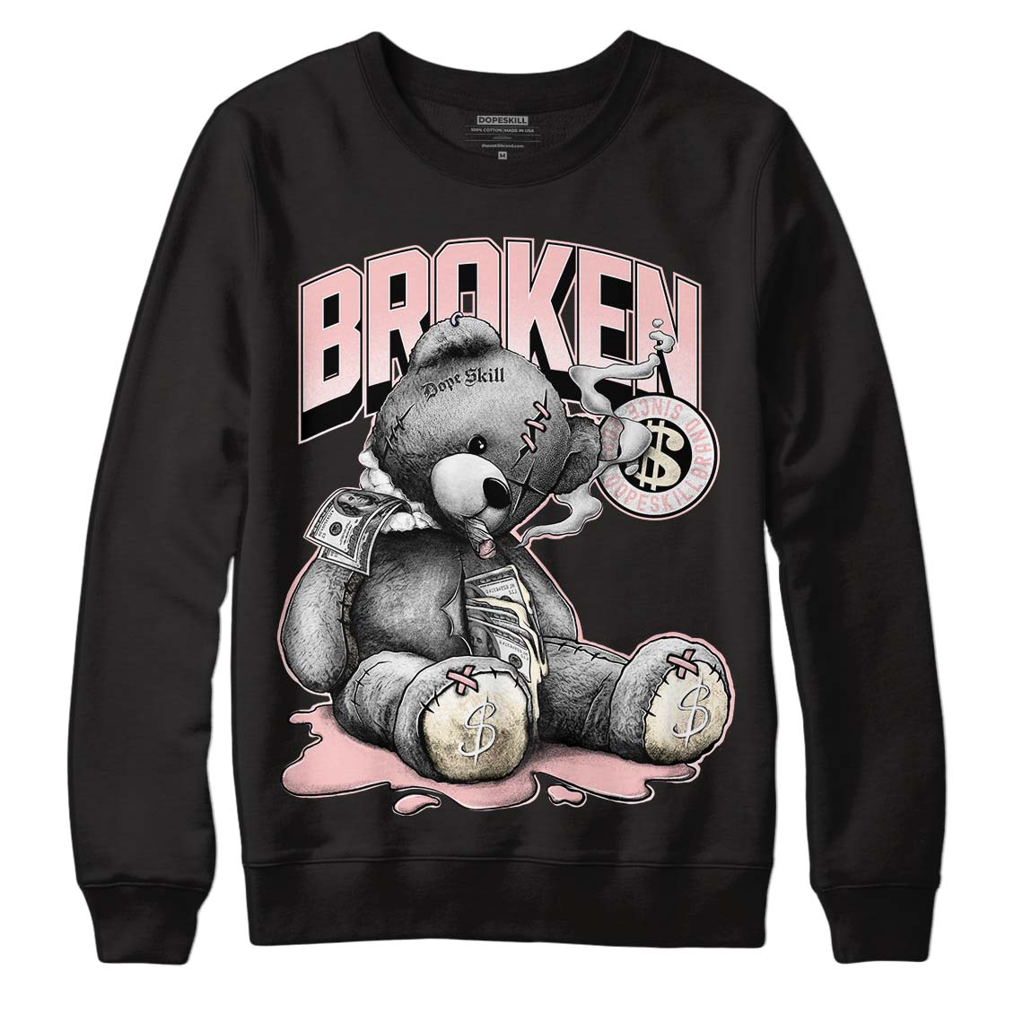  Jordan 1 High OG WMNS Washed Pink DopeSkill Sweatshirt Sick Bear Graphic Streetwear - Black