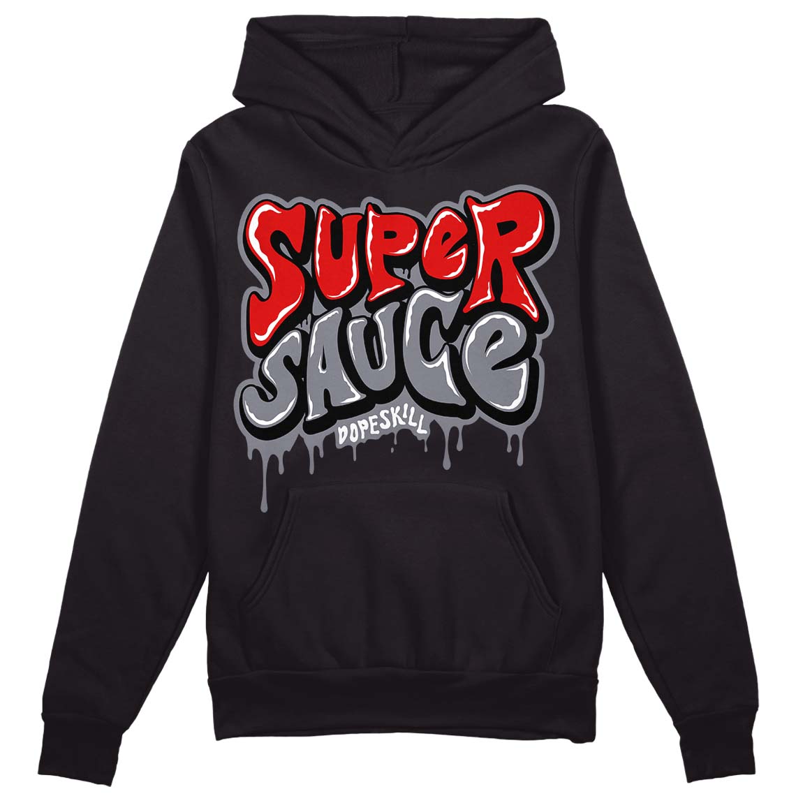 Fire Red 9s DopeSkill Hoodie Sweatshirt Super Sauce Graphic - Black 