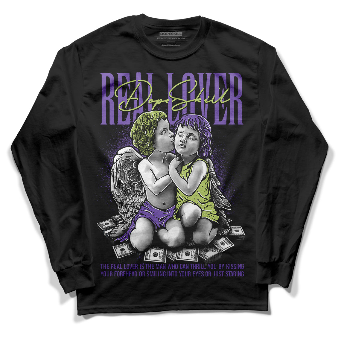 Canyon Purple 4s DopeSkill Long Sleeve T-Shirt Real Lover Graphic - Black 