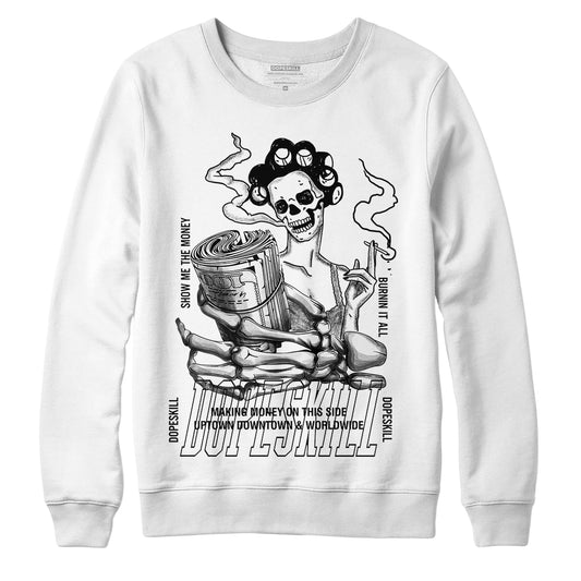 Jordan 4 Military Black DopeSkill Sweatshirt Show Me The Money Graphic - White 