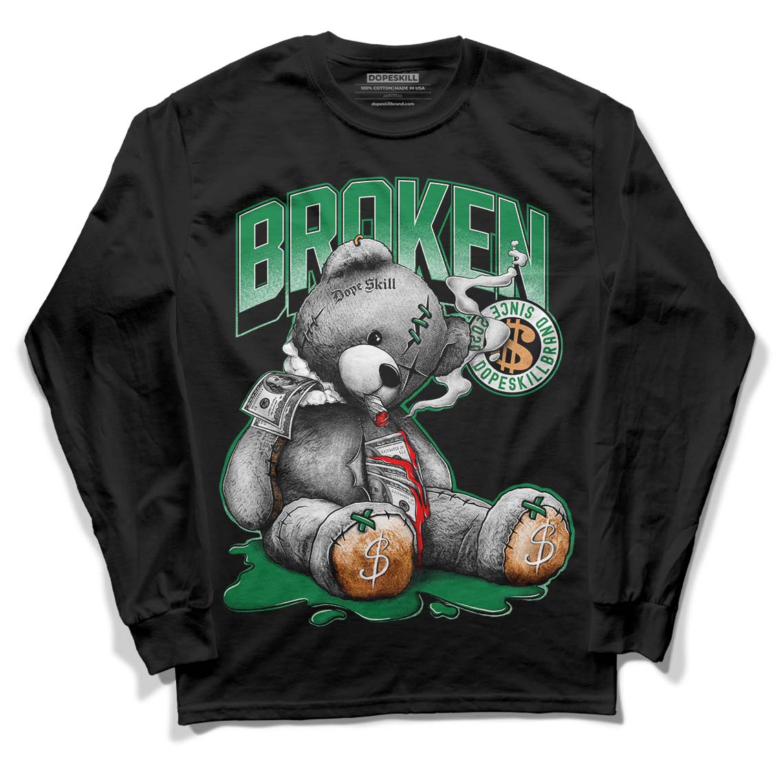 Nike SB x Jordan 4 “Pine Green” DopeSkill Long Sleeve T-Shirt Sick Bear Graphic Streetwear - Black