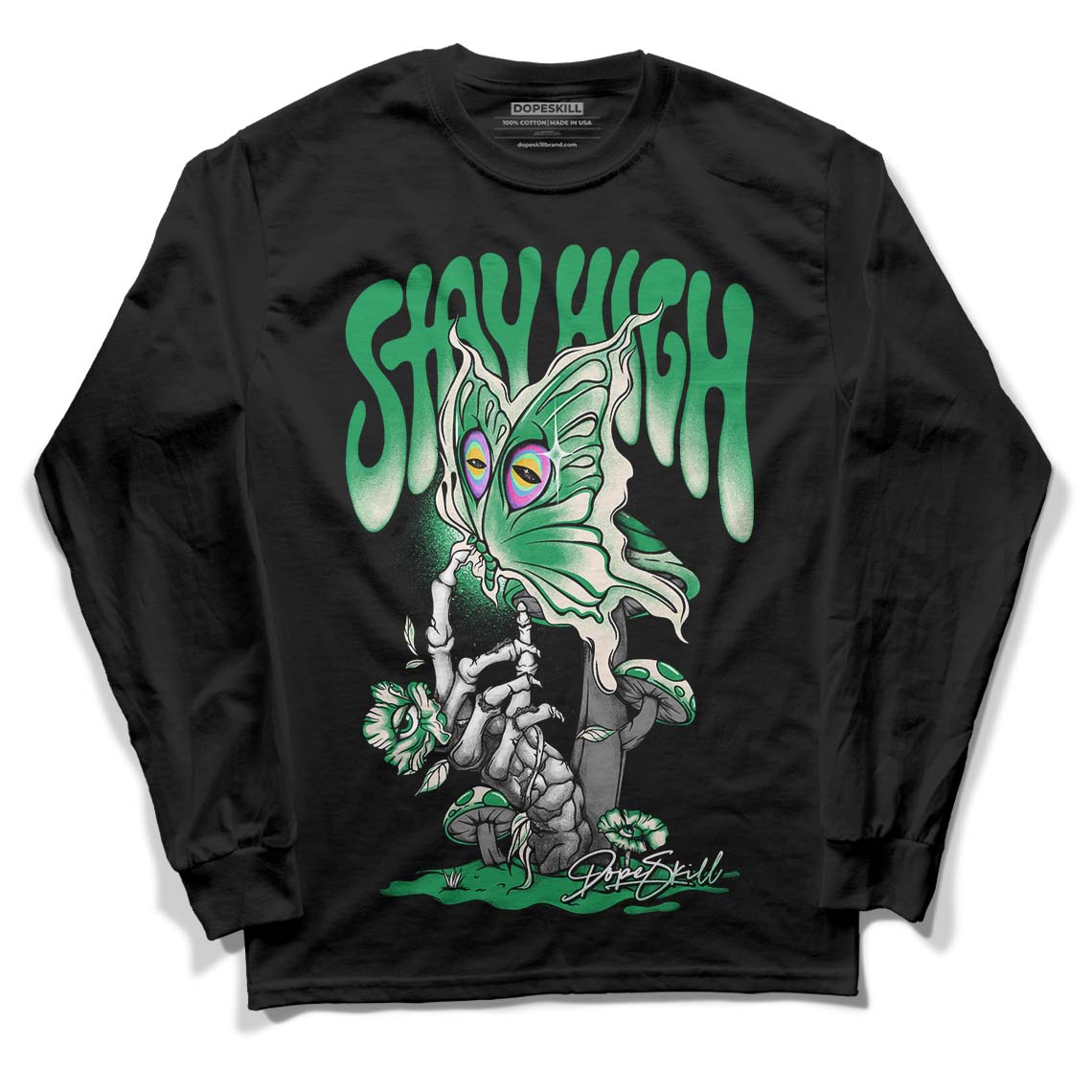 Jordan 2 Retro Lucky Green DopeSkill Long Sleeve T-Shirt Stay High Graphic Streetwear - Black