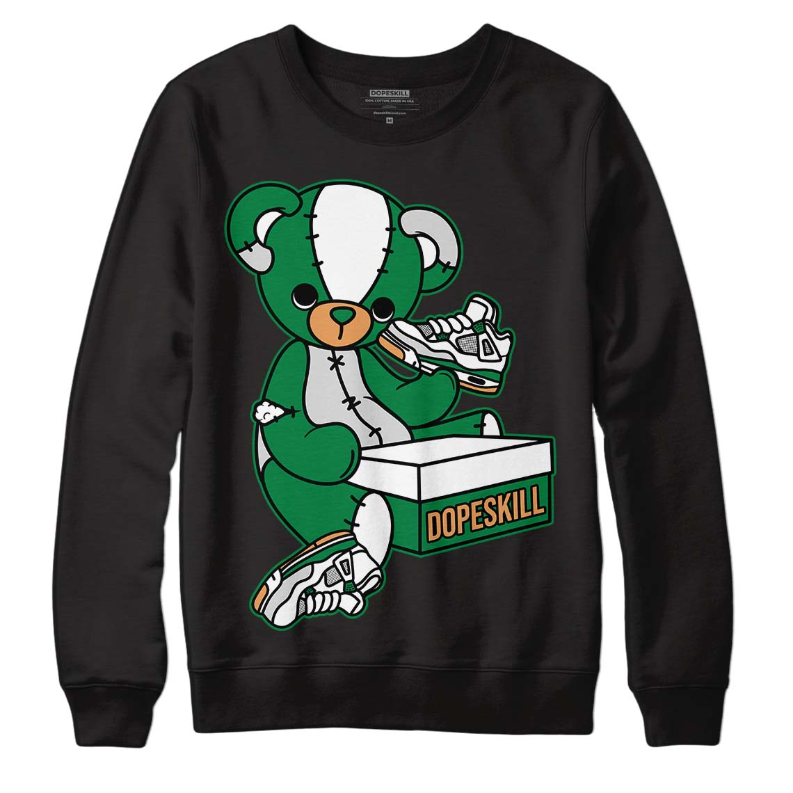 Nike SB x Jordan 4 “Pine Green” DopeSkill Sweatshirt Sneakerhead BEAR Graphic Streetwear - Black