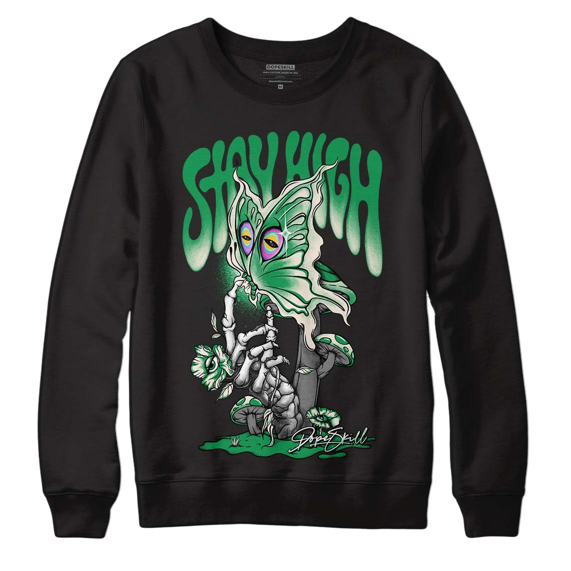 Jordan 2 Retro Lucky Green DopeSkill Sweatshirt Stay High Graphic Streetwear  - Black 