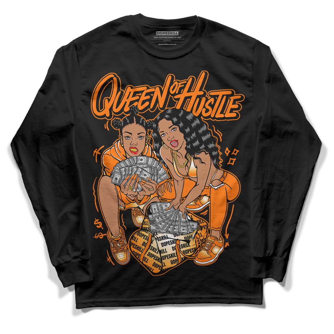 Wmns Dunk Low 'Magma Orange DopeSkill Long Sleeve T-Shirt Queen Of Hustle Graphic Streetwear - Black