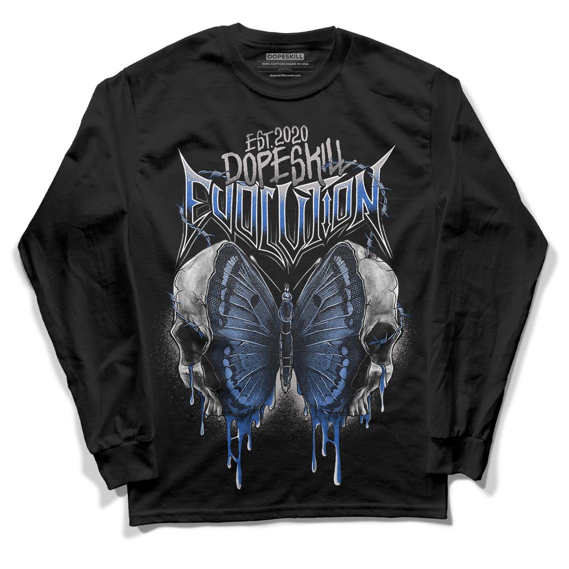 True Blue 1s DopeSkill Long Sleeve T-Shirt DopeSkill Evolution Graphic - Black