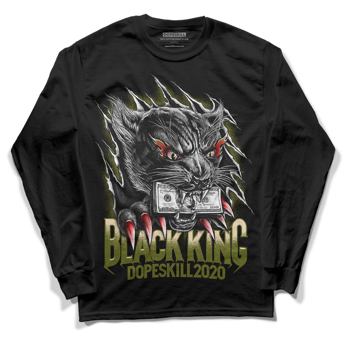 Travis Scott x Jordan 1 Low OG “Olive” DopeSkill Long Sleeve T-Shirt Black King Graphic Streetwear - Black