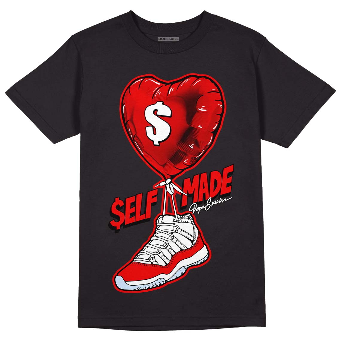 Cherry 11s DopeSkill T-Shirt Self Made Graphic - Black