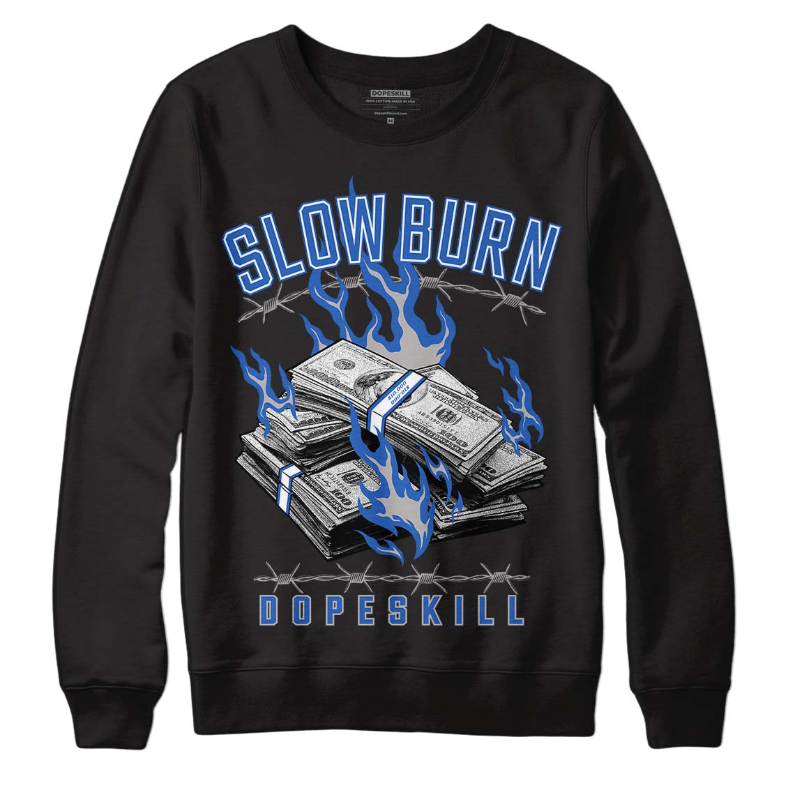 True Blue 1s DopeSkill Sweatshirt Slow Burn Graphic - Black