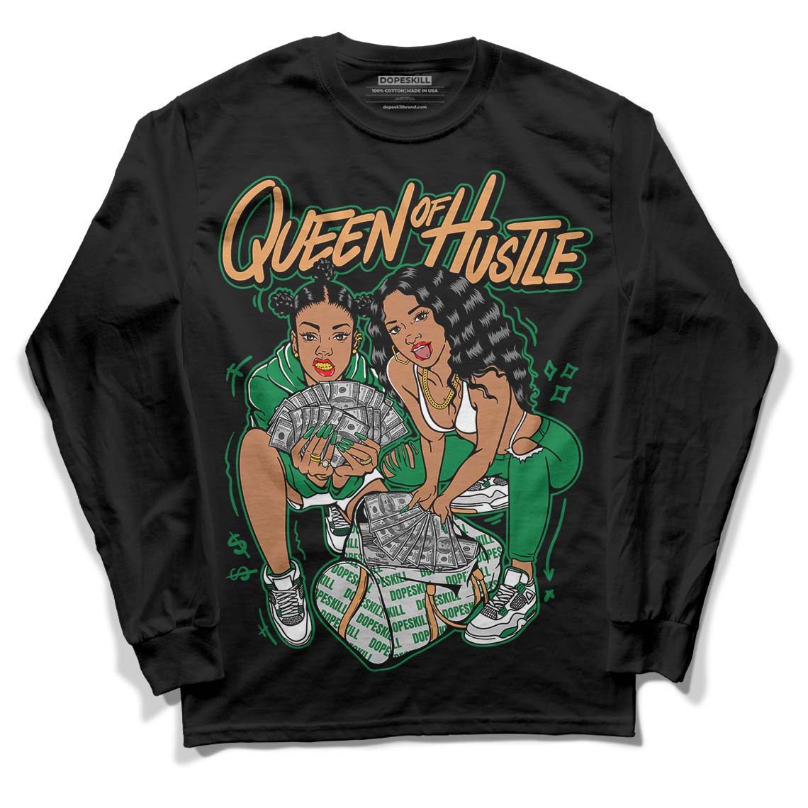 Nike SB x Jordan 4 “Pine Green” DopeSkill Long Sleeve T-Shirt Queen Of Hustle Graphic Streetwear - Black