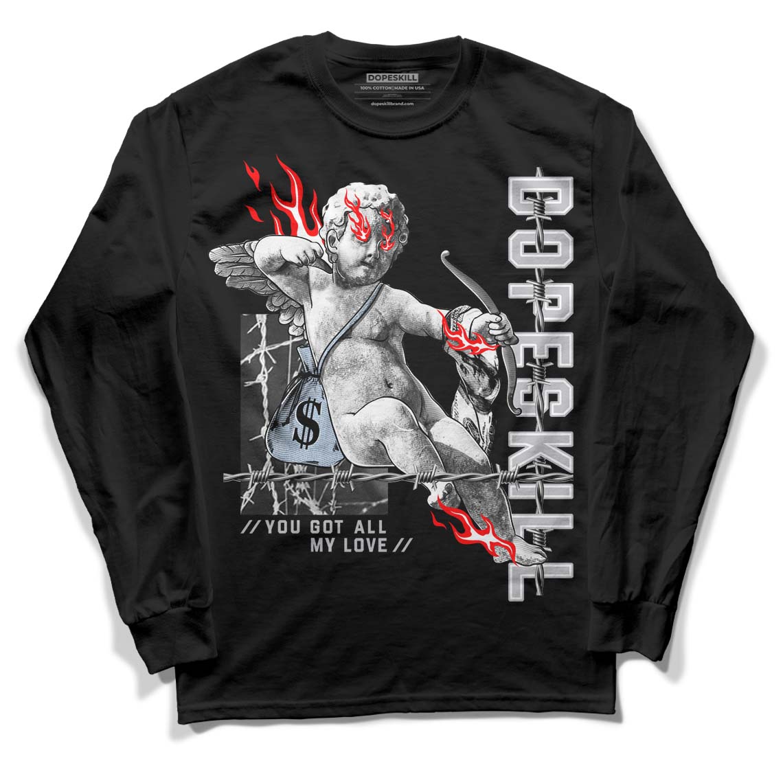 Jordan 11 Retro Low Cement Grey DopeSkill Long Sleeve T-Shirt You Got All My Love Graphic Streetwear - Black