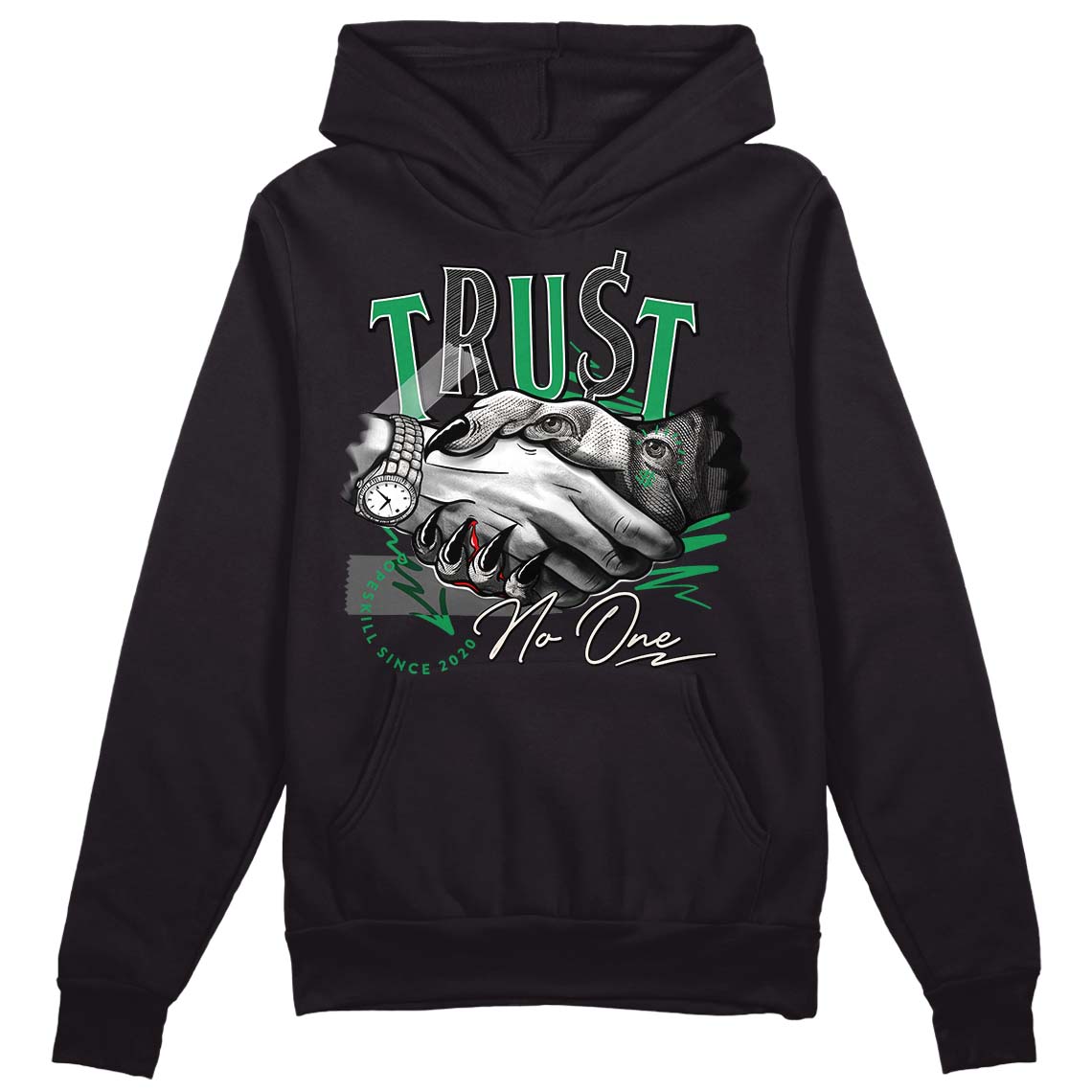 Jordan 2 Retro Lucky Green DopeSkill Hoodie Sweatshirt Trust No One Graphic Streetwear - Black