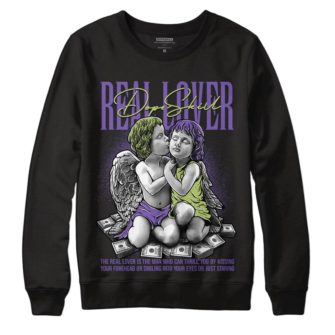 Canyon Purple 4s DopeSkill Sweatshirt Real Lover Graphic - Black 