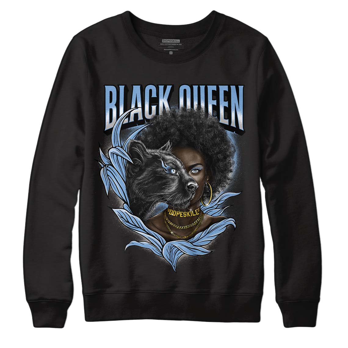 Jordan 5 Retro University Blue DopeSkill Sweatshirt New Black Queen Graphic Streetwear - Black