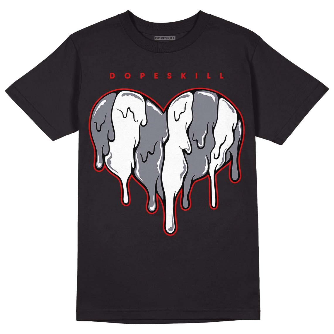 Fire Red 9s DopeSkill T-Shirt Slime Drip Heart Graphic - Black