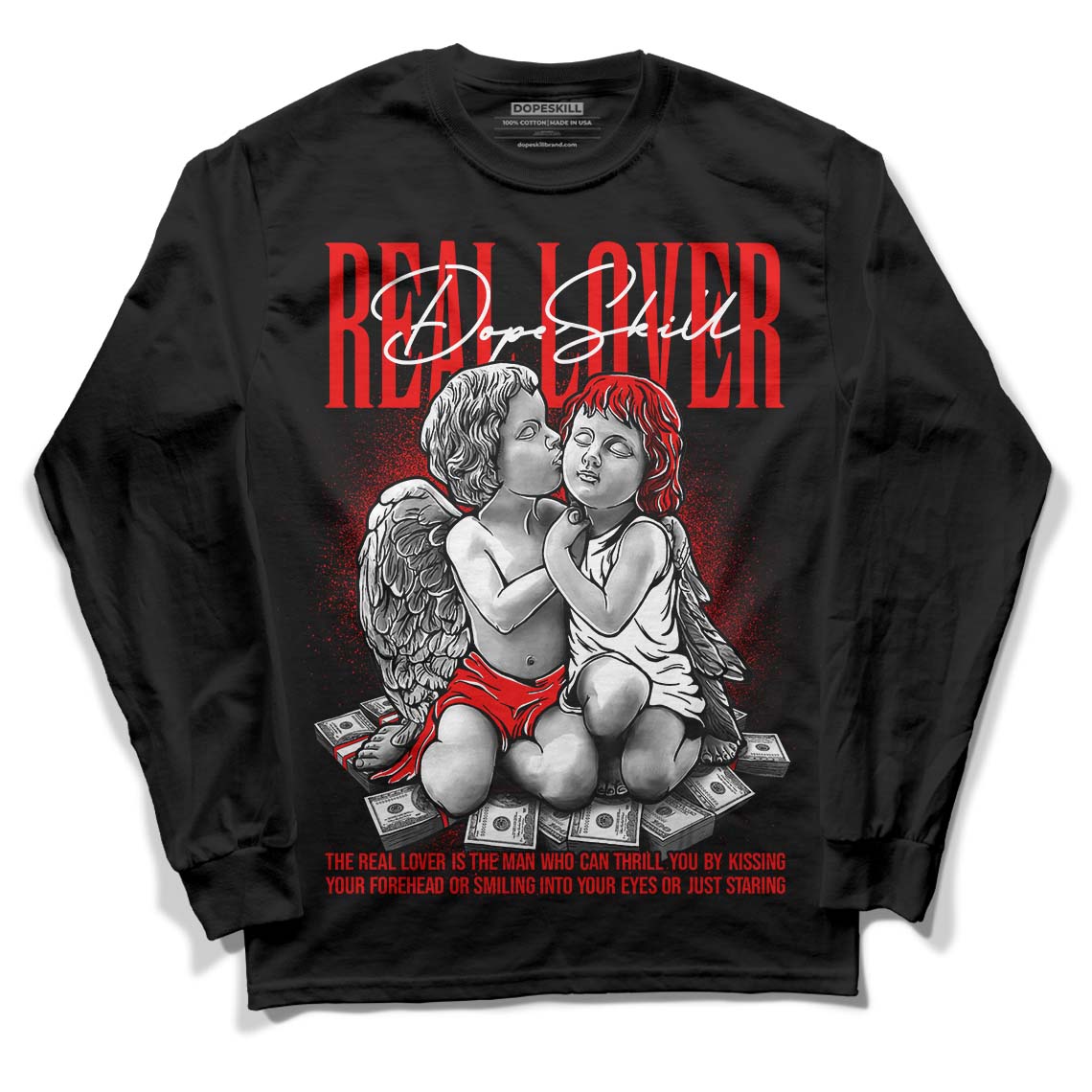 Cherry 11s DopeSkill Long Sleeve T-Shirt Real Lover Graphic - Black