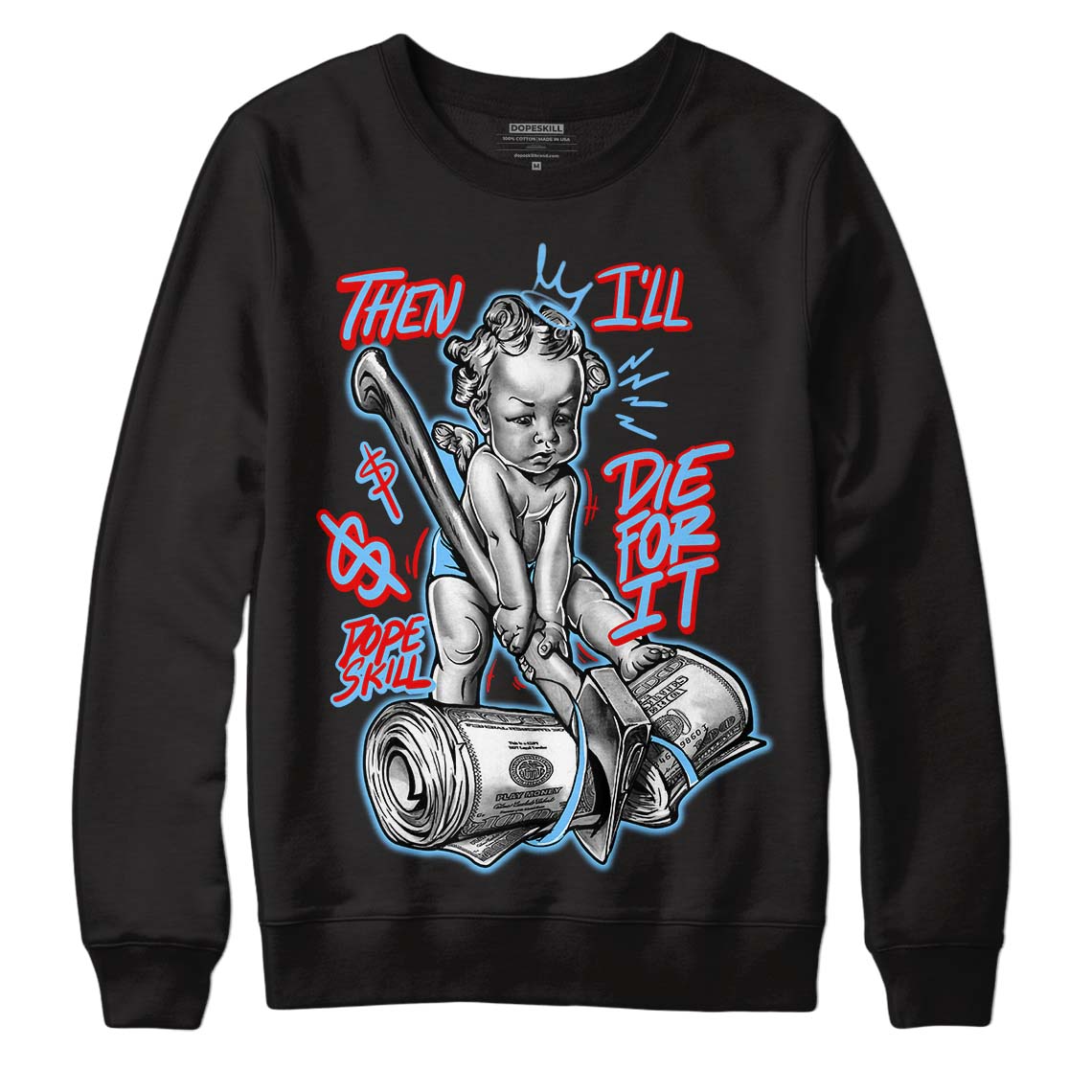 Travis Scott x Jordan 4 Retro 'Cactus Jack' DopeSkill Sweatshirt Then I'll Die For It Graphic Streetwear - Black 