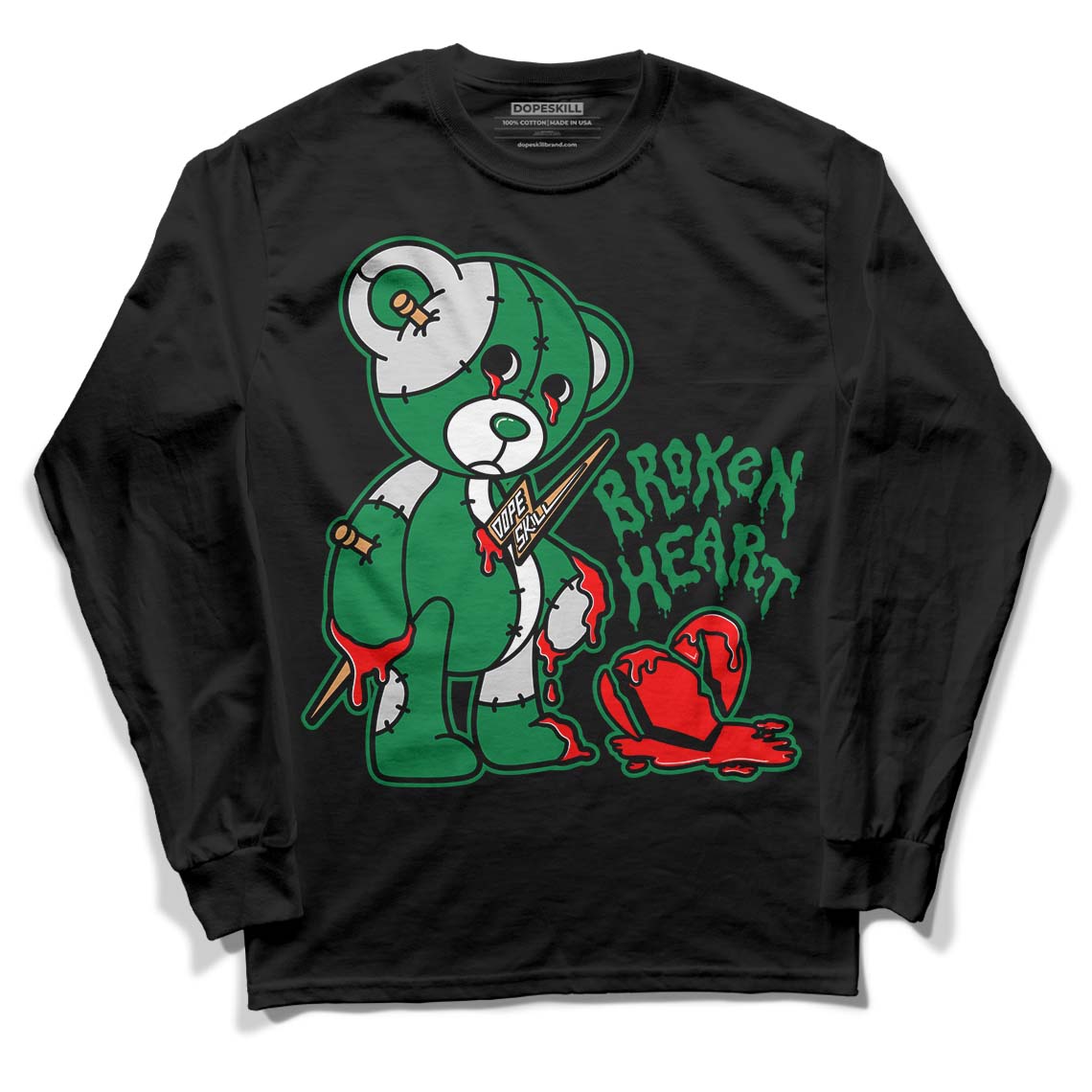 Nike SB x Jordan 4 “Pine Green” DopeSkill Long Sleeve T-Shirt Broken Heart Graphic Streetwear - Black