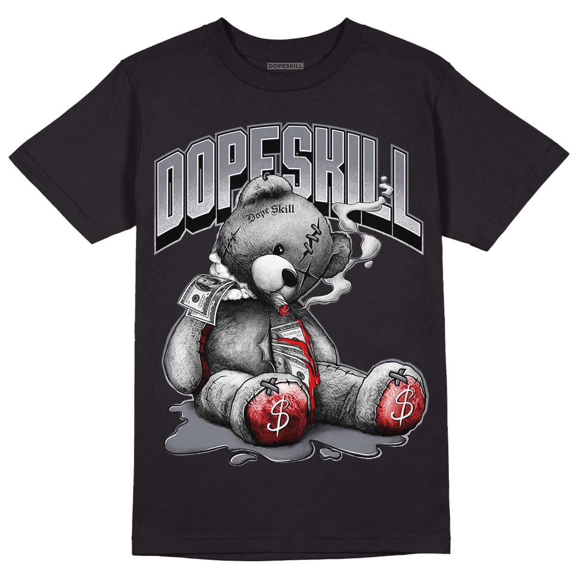 Fire Red 9s DopeSkill T-Shirt Sick Bear Graphic - Black