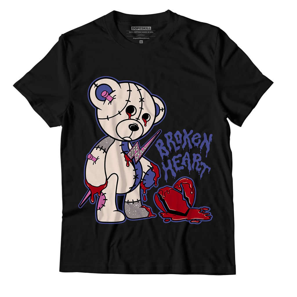 Jordan 7 SE Sapphire DopeSkill T-Shirt Broken Heart Graphic - Black 