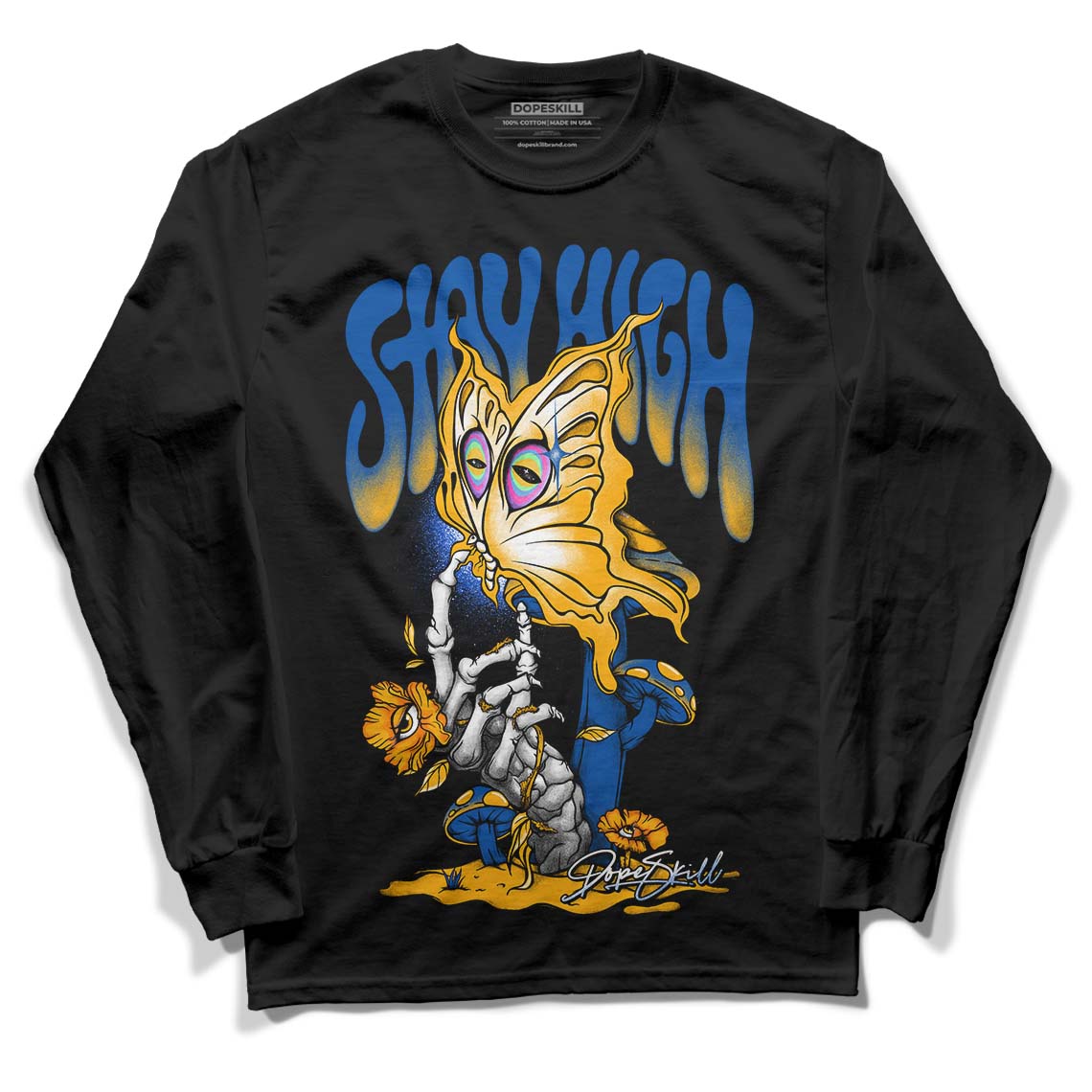 Dunk Blue Jay and University Gold DopeSkill Long Sleeve T-Shirt Stay High Graphic Streetwear - Black