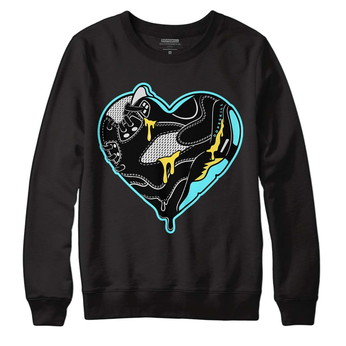 Aqua 5s DopeSkill Sweatshirt Heart Jordan 5 Graphic - Black 