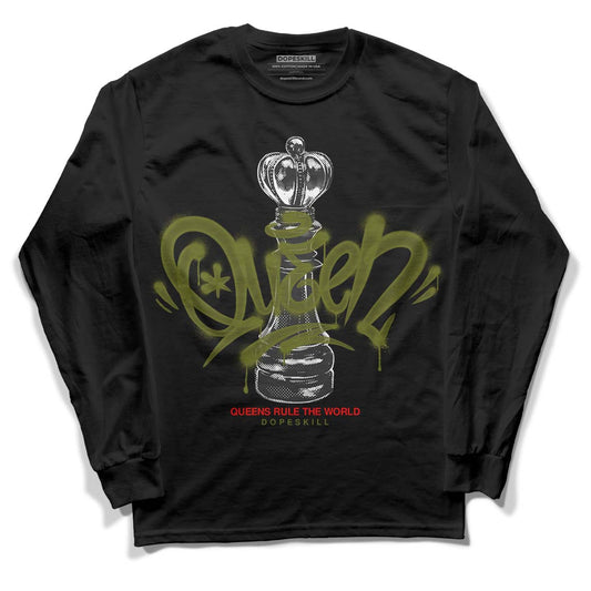 Travis Scott x Jordan 1 Low OG “Olive” DopeSkill Long Sleeve T-Shirt Queen Chess Graphic Streetwear - Black