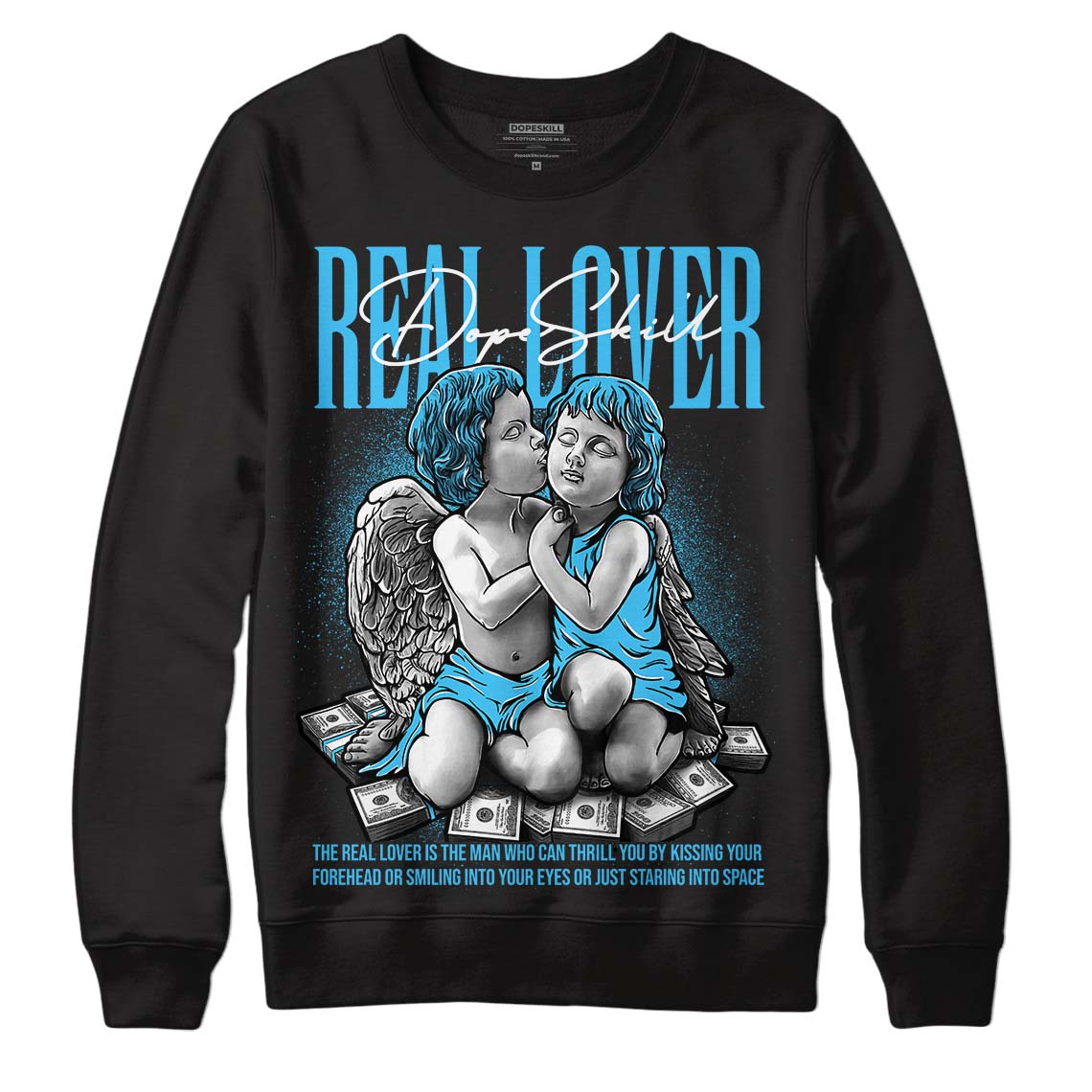 University Blue 13s DopeSkill Sweatshirt Real Lover Graphic - Black 
