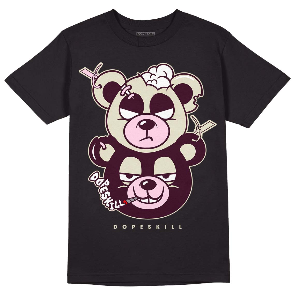 Dunk Low Night Maroon and Medium Soft Pink DopeSkill T-Shirt New Double Bear Graphic Streetwear - Black