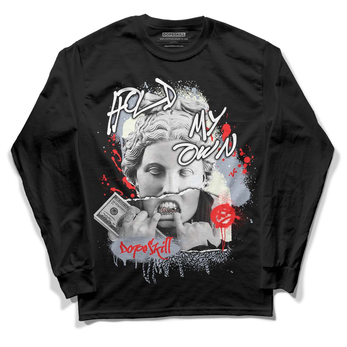 Jordan 3 Retro White Cement Reimagined DopeSkill Long Sleeve T-Shirt Hold My Own Graphic Streetwear - Black