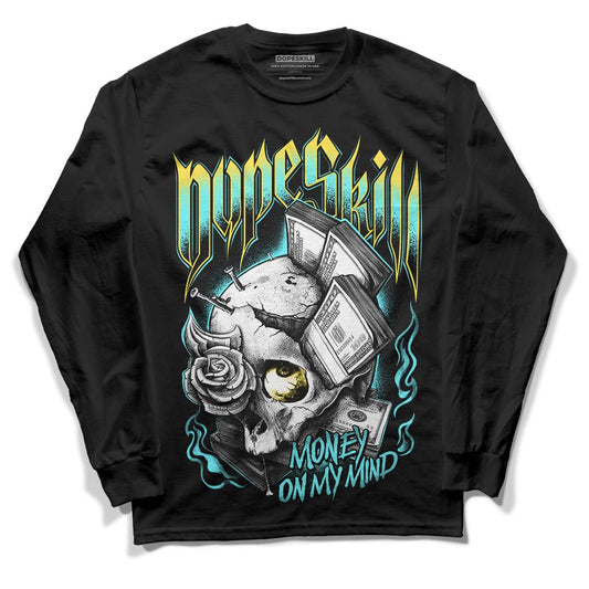 Aqua 5s DopeSkill Long Sleeve T-Shirt Money On My Mind Graphic - Black 