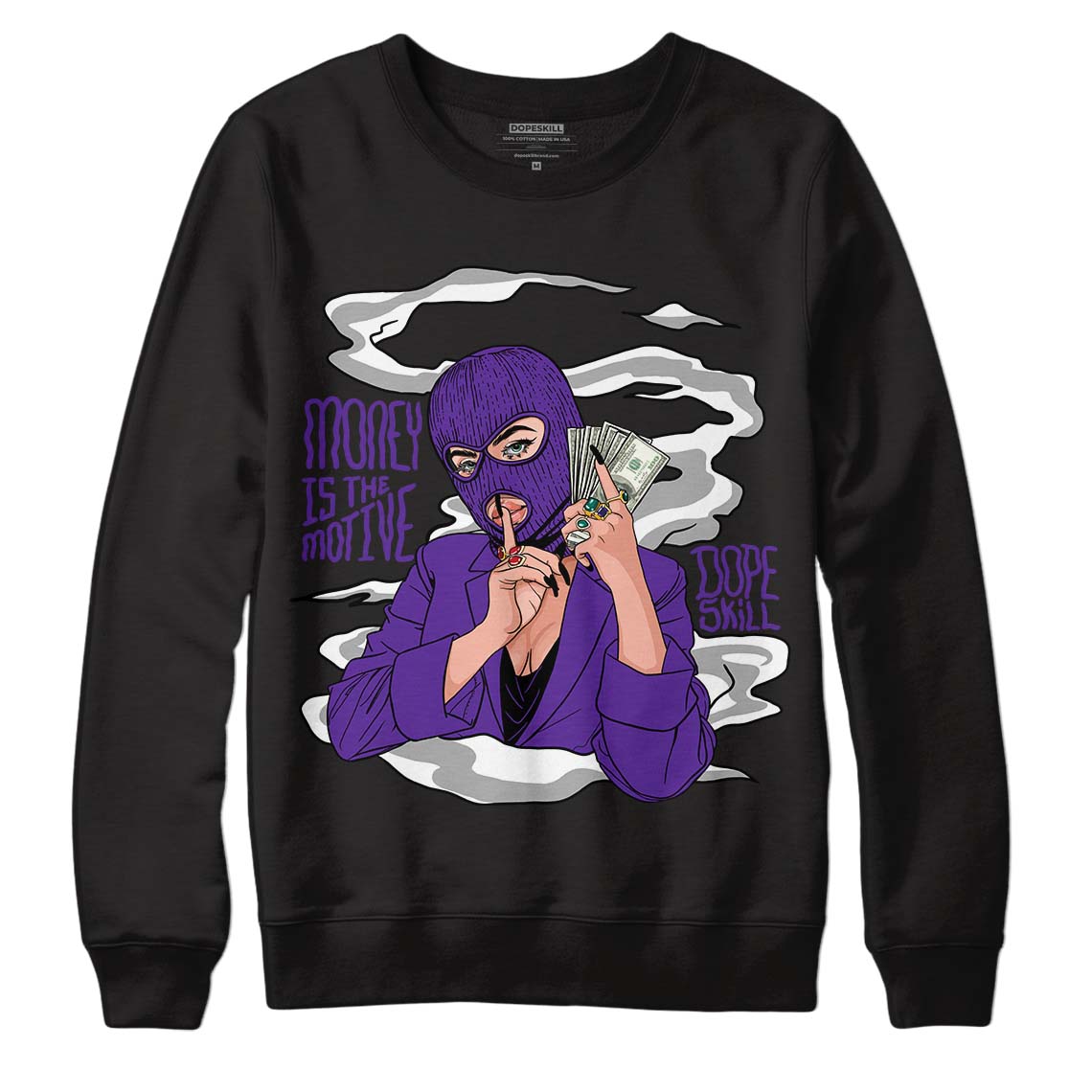 PURPLE Collection DopeSkill Sweatshirt Money Is The Motive Graphic - Black