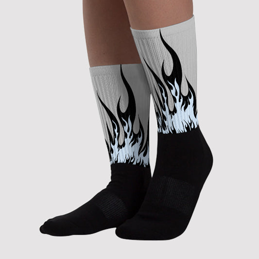 Black Metallic Chrome 6s Sublimated Socks FIRE Graphic