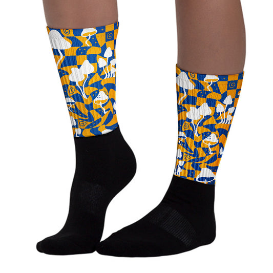 Dunk Blue Jay and University Gold Sublimated Socks Mushroom Graphic