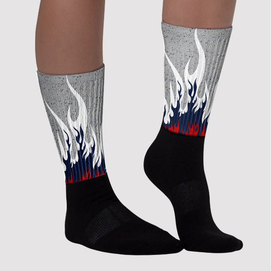 Midnight Navy 4s Sublimated Socks FIRE Graphic