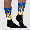 Dunk Blue Jay and University Gold Sublimated Socks FIRE Graphic