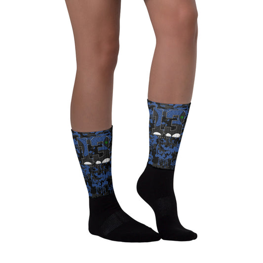 AJ 13 Brave Blue Dopeskill Socks Camo Skull Graphic