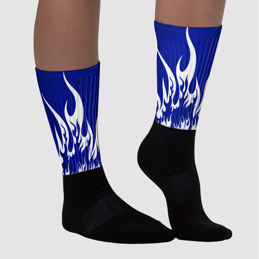Racer Blue White Dunk Low Sublimated Socks FIRE Graphic