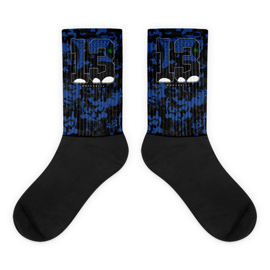 Jordan 13 Brave Blue Dopeskill Socks Camo Skull Graphic