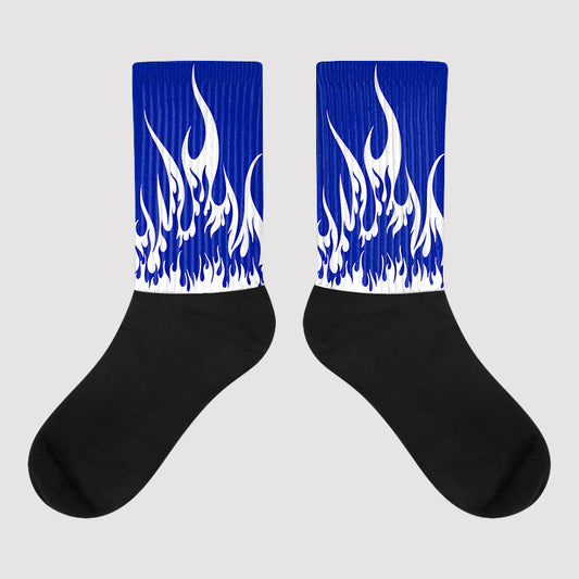 Racer Blue White Dunk Low Sublimated Socks FIRE Graphic