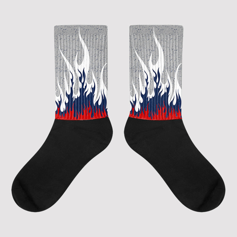 Midnight Navy 4s Sublimated Socks FIRE Graphic