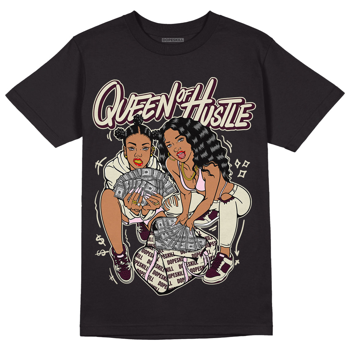 Dunk Low Night Maroon and Medium Soft Pink DopeSkill T-Shirt Queen Of Hustle Graphic - Black