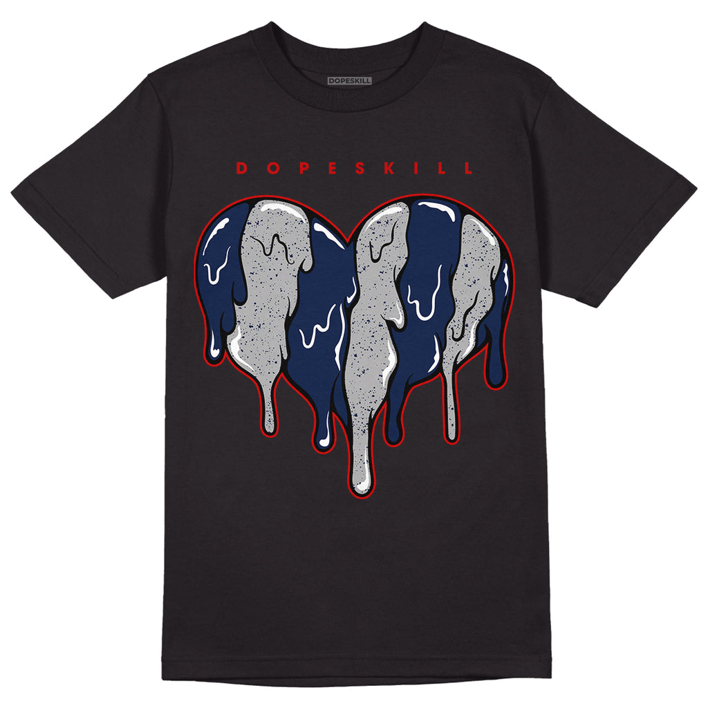 Midnight Navy 4s DopeSkill T-Shirt Slime Drip Heart Graphic - Black