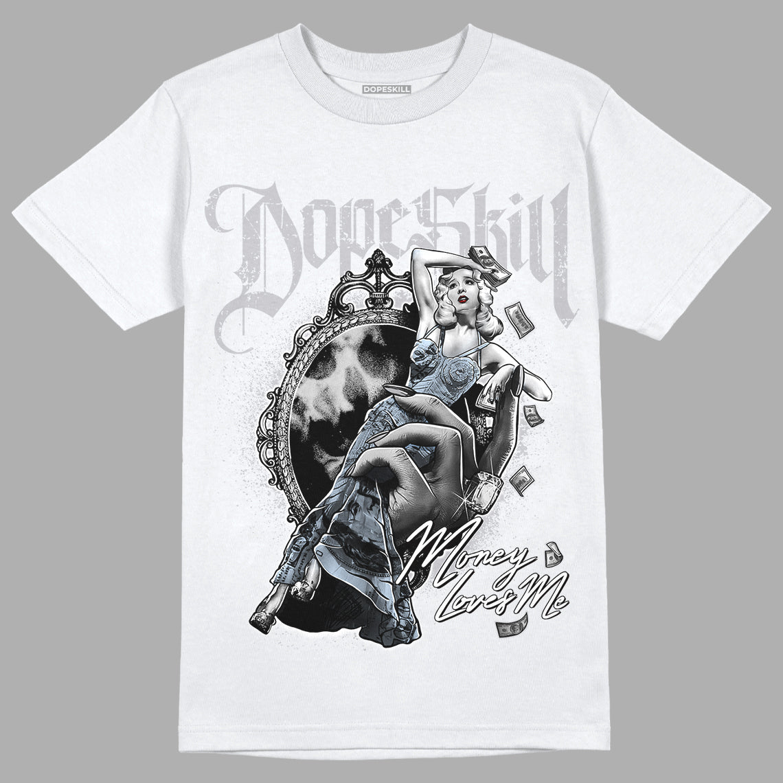 Jordan 11 Retro Low Cement Grey DopeSkill T-Shirt Money Loves Me Graphic Streetwear - White