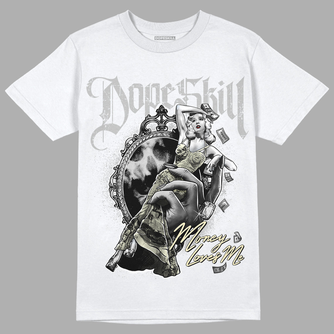 Jordan 4 Retro SE Craft Photon Dust DopeSkill T-Shirt Money Loves Me Graphic Streetwear  - White 