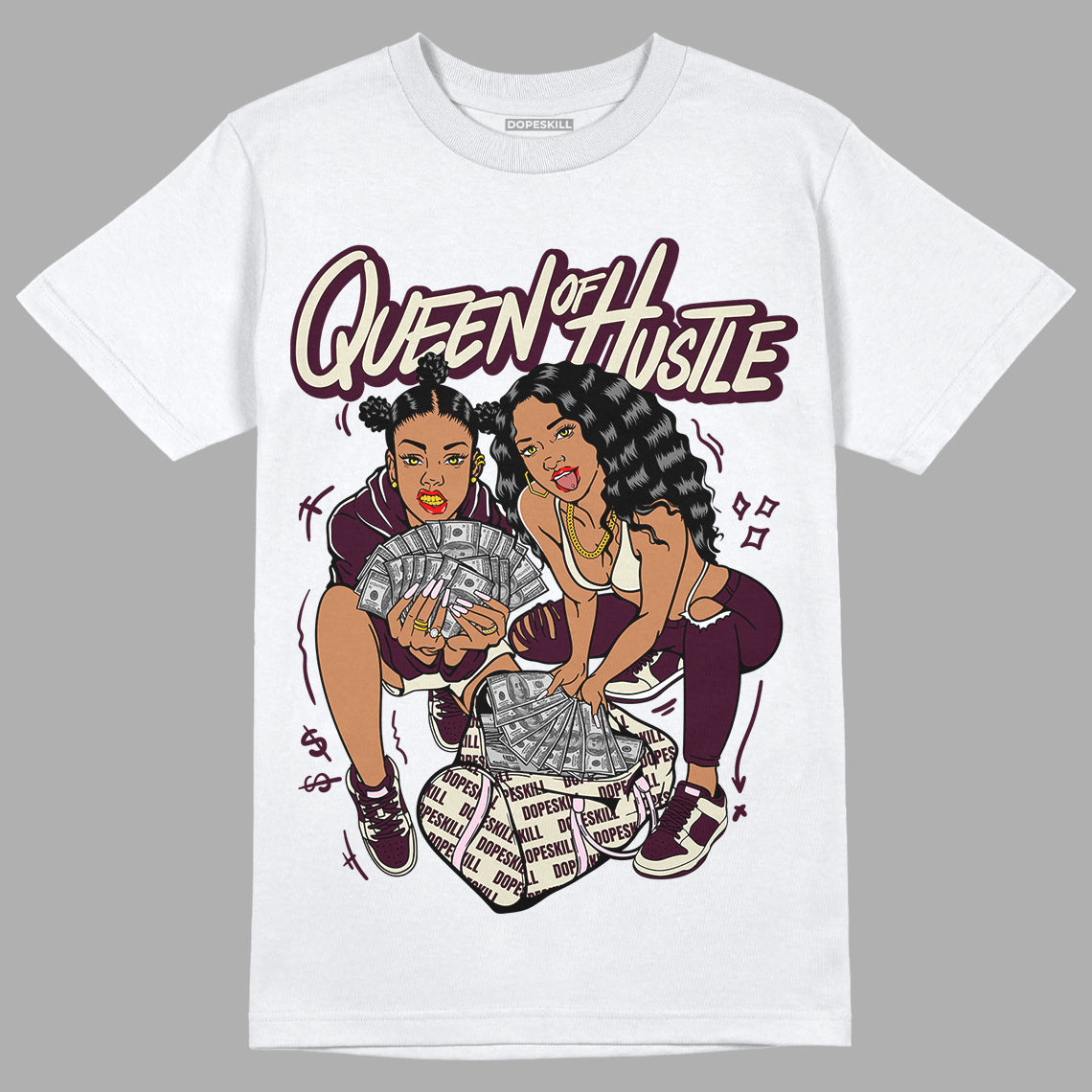 Dunk Low Night Maroon and Medium Soft Pink DopeSkill T-Shirt Queen Of Hustle Graphic Streetwear - White 