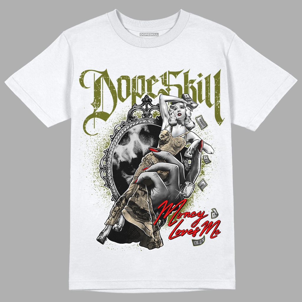 Travis Scott x Jordan 1 Low OG “Olive” DopeSkill T-Shirt Money Loves Me Graphic Streetwear - White