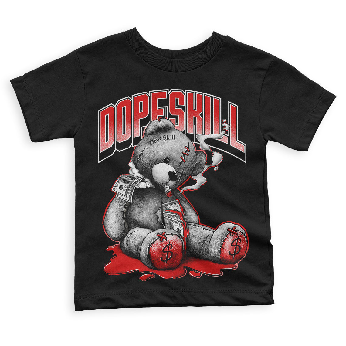 Fire Red 3s DopeSkill Toddler Kids T-shirt Sick Bear Graphic - Black