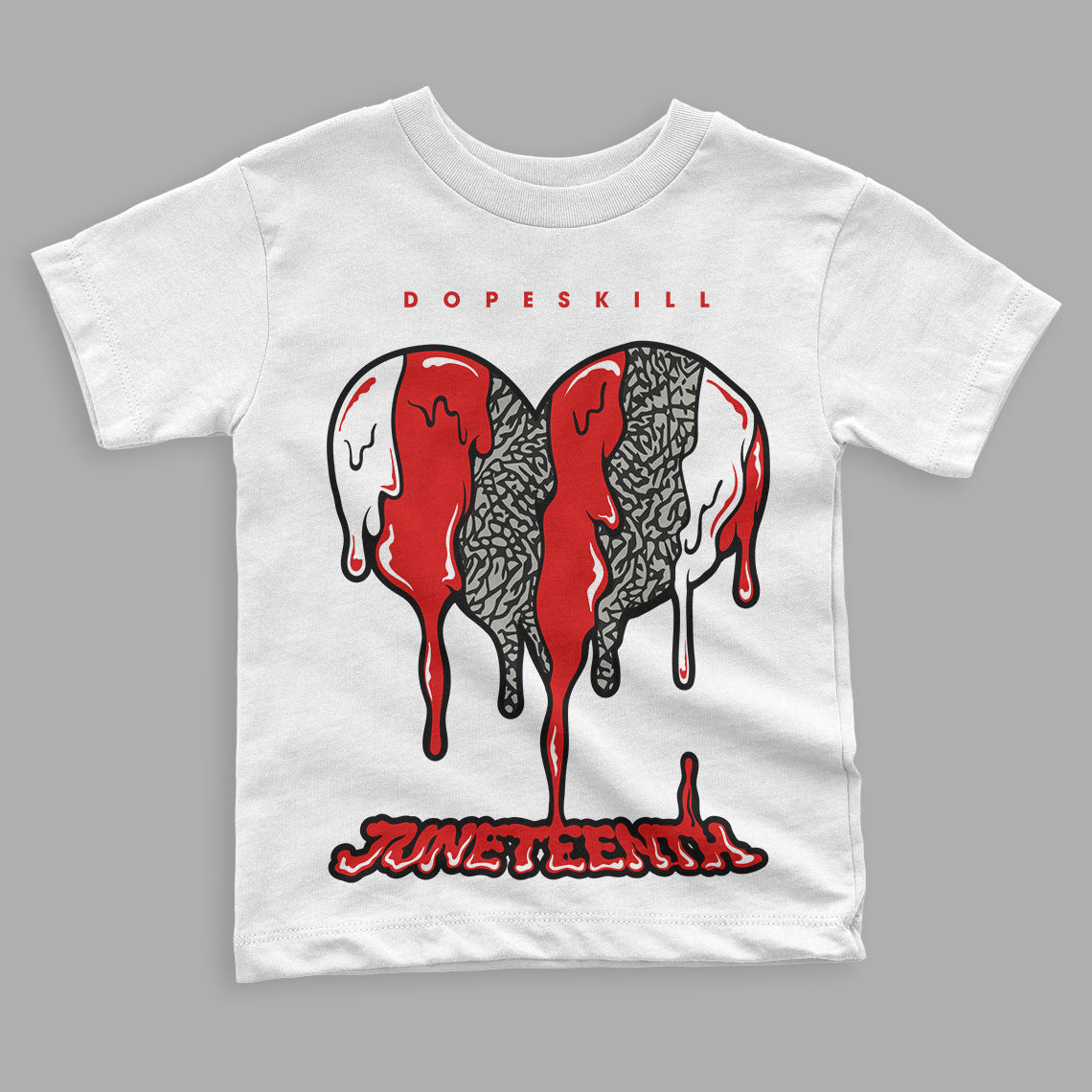 Fire Red 3s DopeSkill Toddler Kids T-shirt Juneteenth Heart Graphic - White 