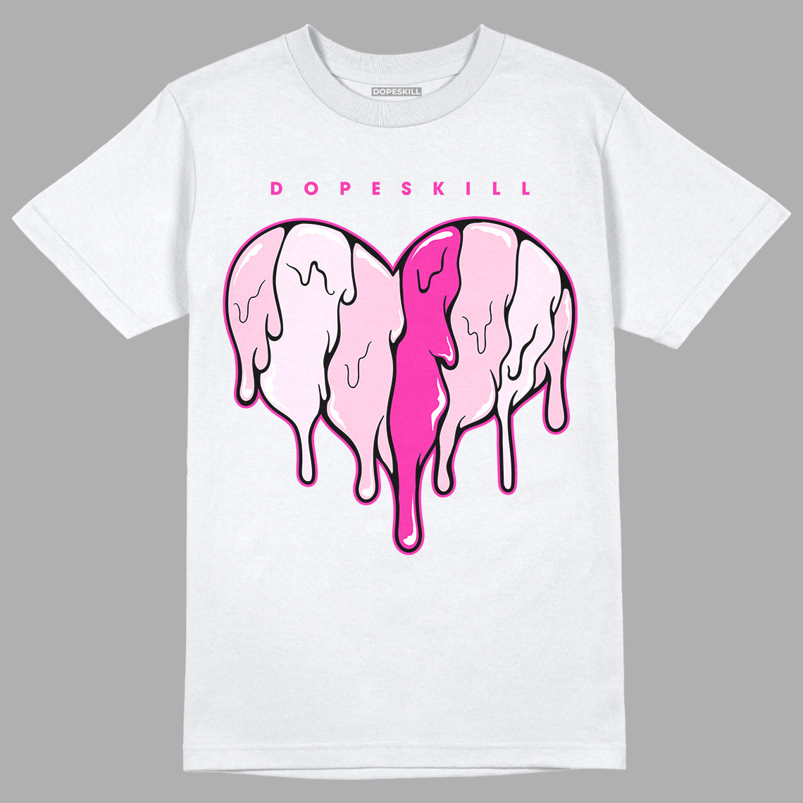 Triple Pink Dunk Low DopeSkill T-Shirt Slime Drip Heart Graphic - White 